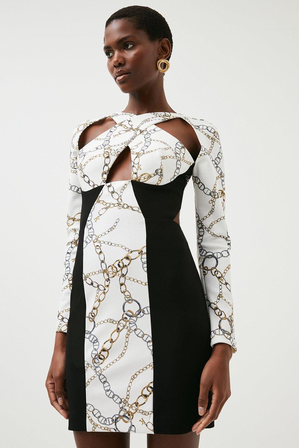 Cross Front Chain Detail Cut Out Dress