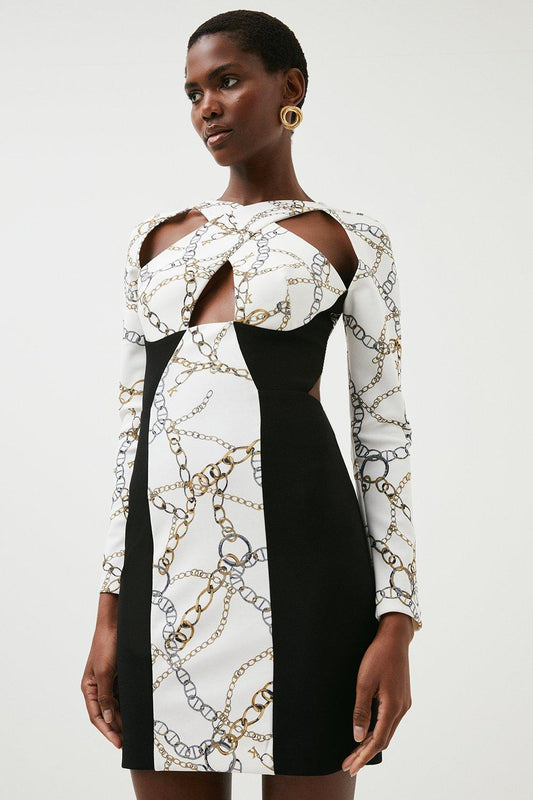 Cross Front Chain Detail Cut Out Dress