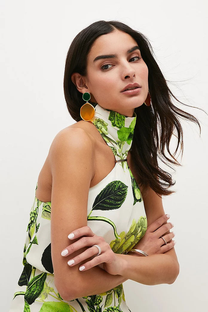 Petite Spring Green Botanical Bunches Woven Mini Dress
