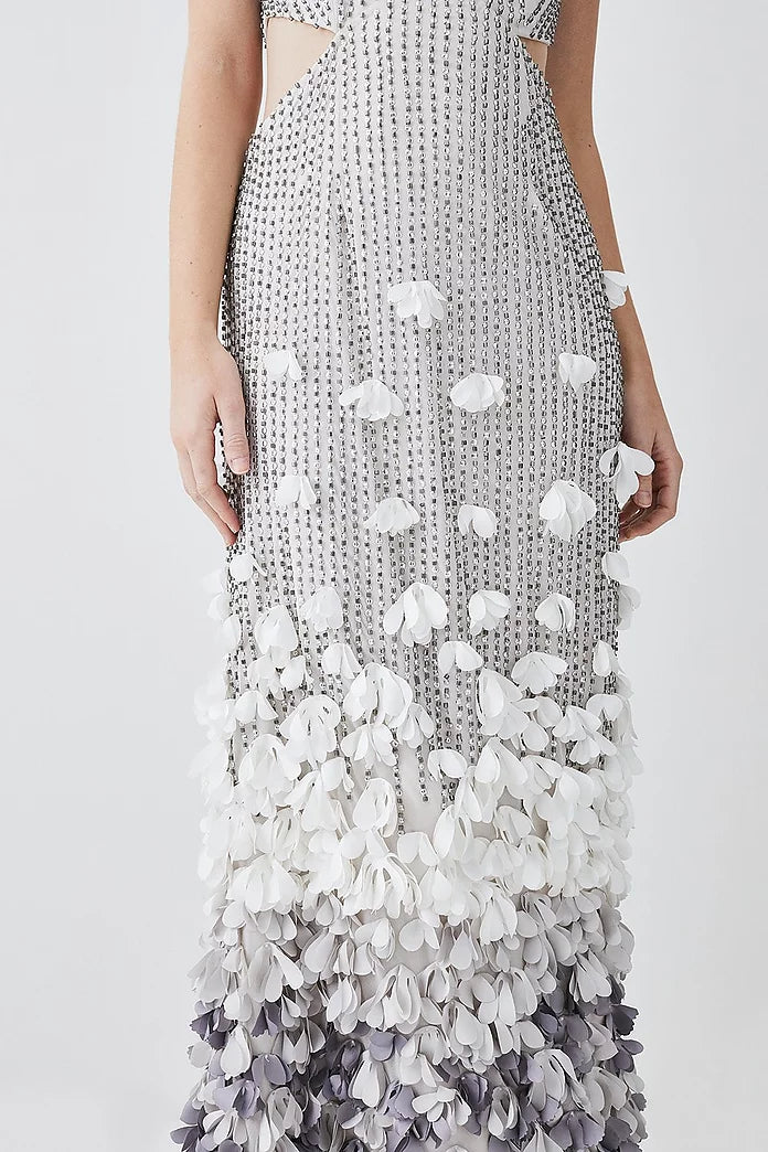 Crystal Applique Deep V Woven Maxi Dress