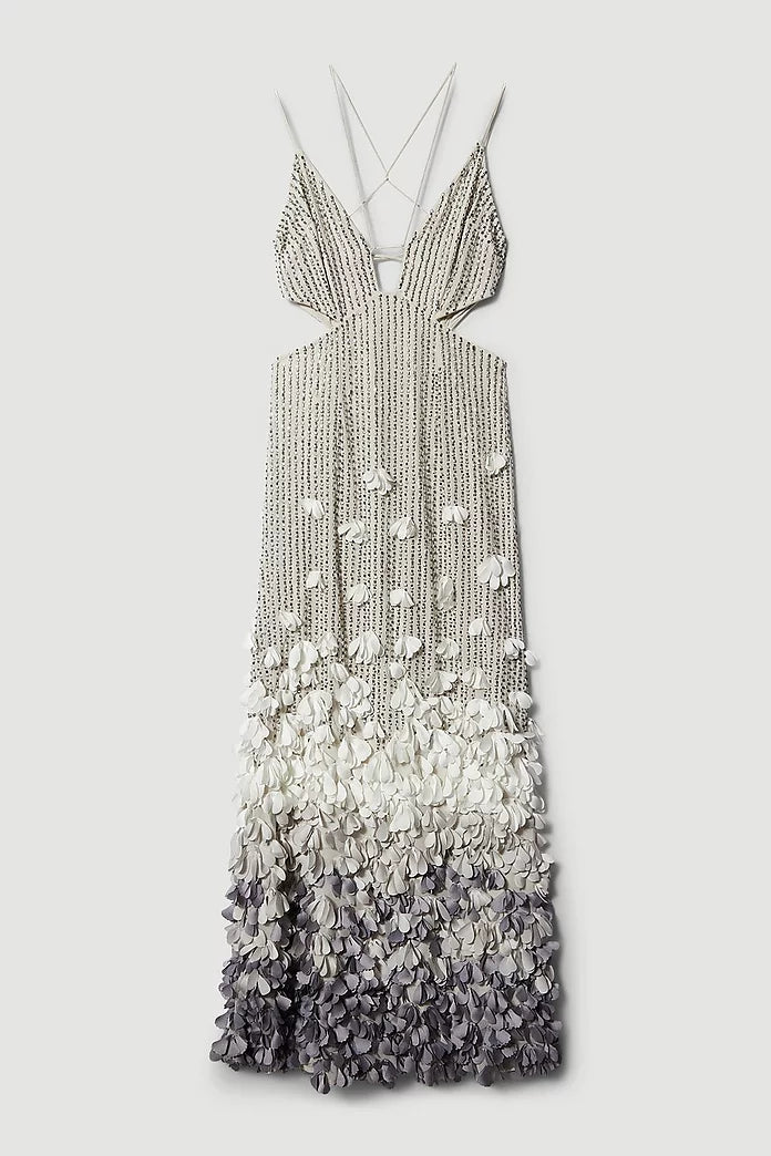 Crystal Applique Deep V Woven Maxi Dress