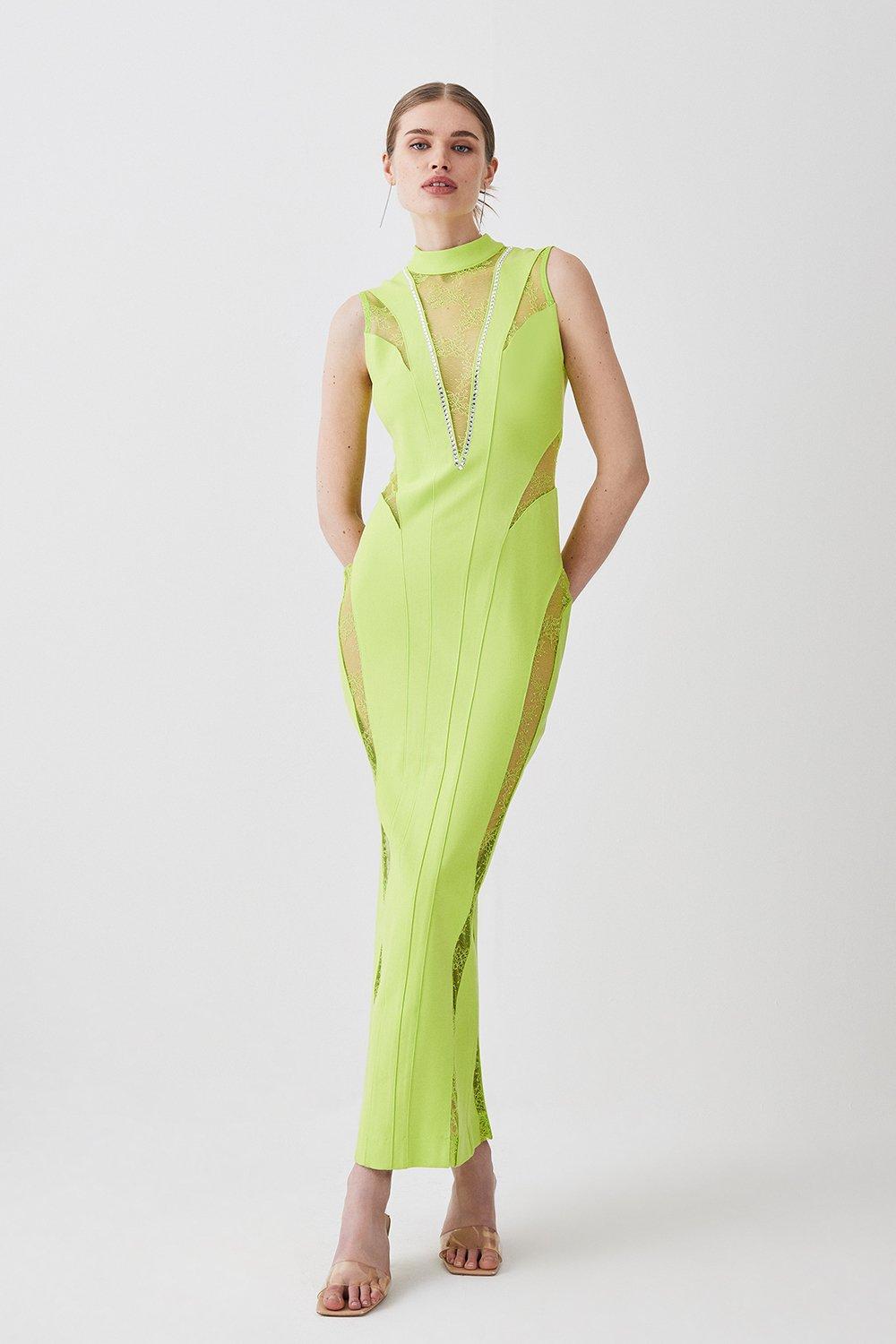 Lace Front Diamante Detail Maxi Dress