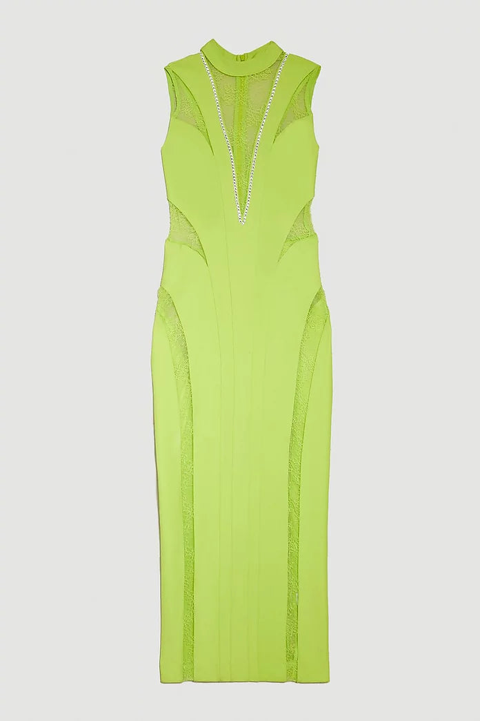 Lace Front Diamante Detail Maxi Dress