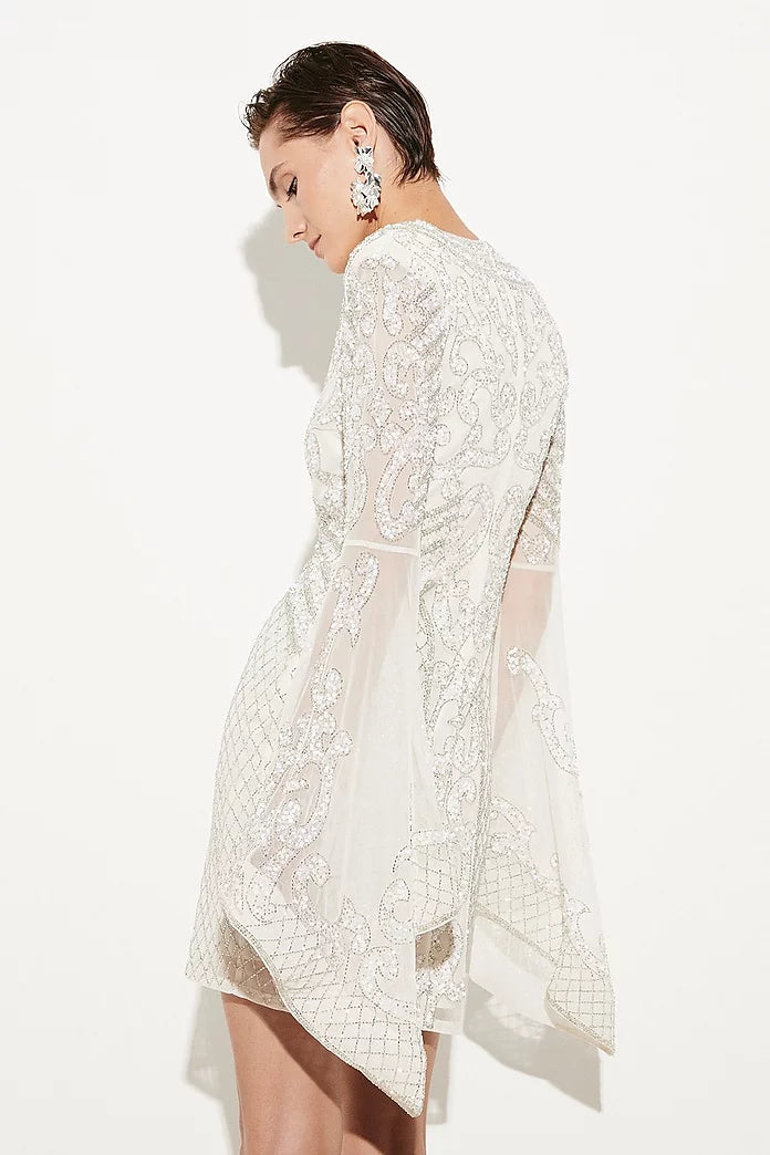 Embellished Kimono Sleeve Beaded Mini Dress