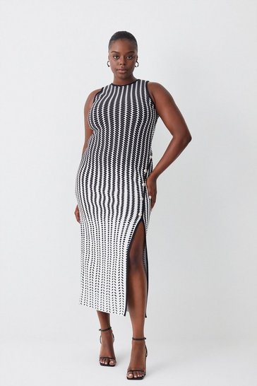 Plus Size Bandage Jacquard Column Maxi Dress