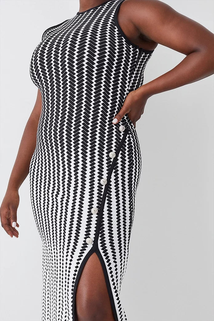 Plus Size Bandage Jacquard Column Maxi Dress