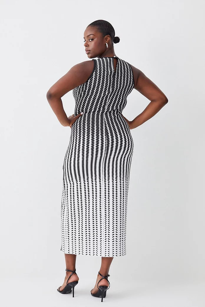 Plus Size Bandage Jacquard Column Maxi Dress