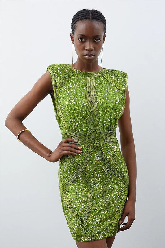 Tall Crystal Embellished Strong Shoulder Mini Dress