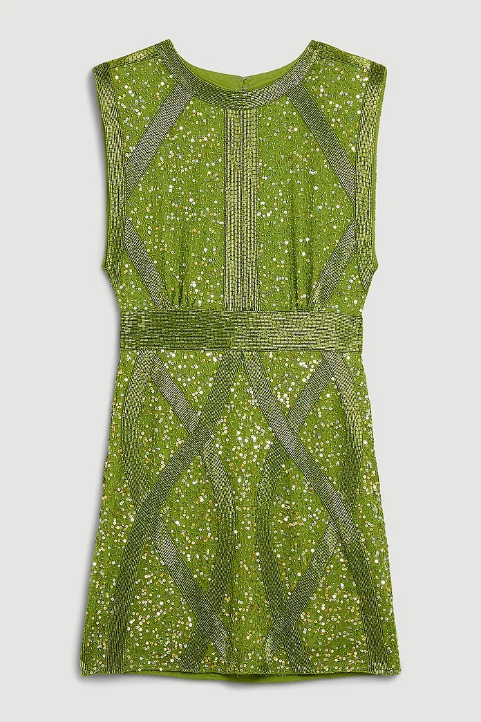 Tall Crystal Embellished Strong Shoulder Mini Dress