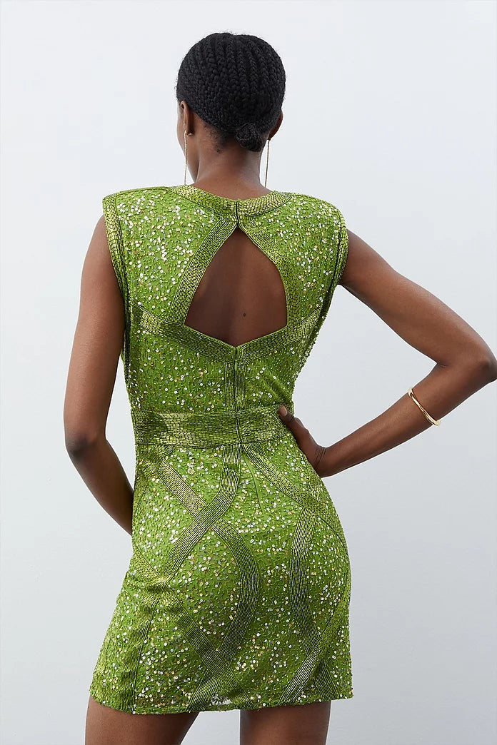 Tall Crystal Embellished Strong Shoulder Mini Dress