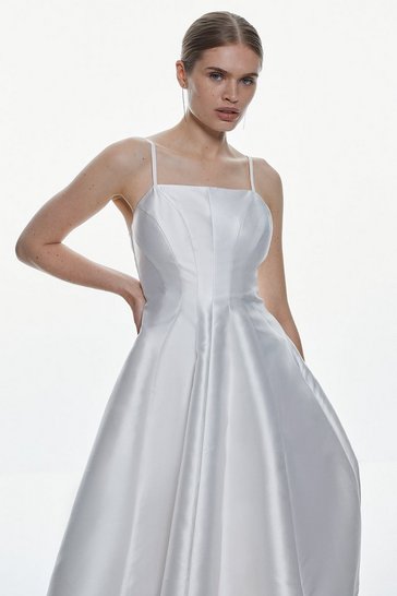 Twill Panelled Full Midi Dress