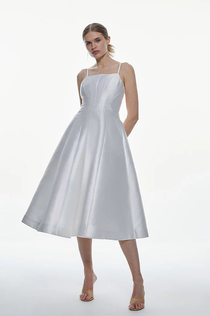 Twill Panelled Full Midi Dress