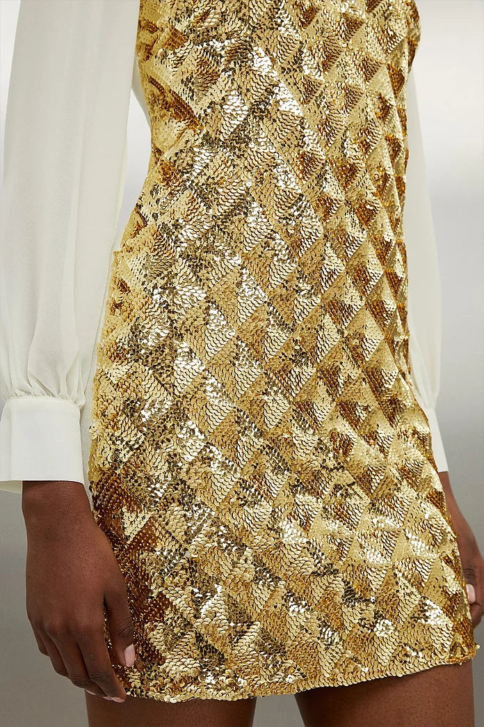 Viscose Blend Embellished Sheer Sleeve Knit Dress
