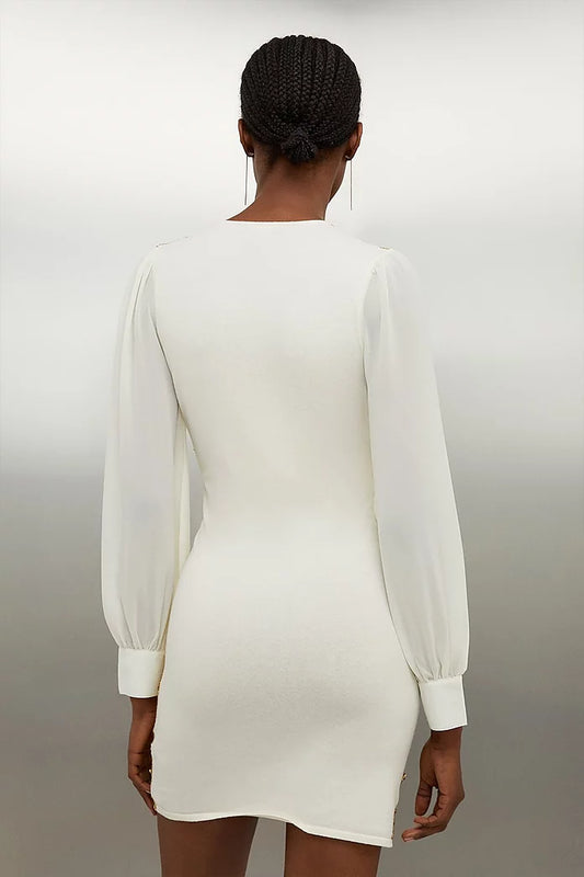 Viscose Blend Embellished Sheer Sleeve Knit Dress