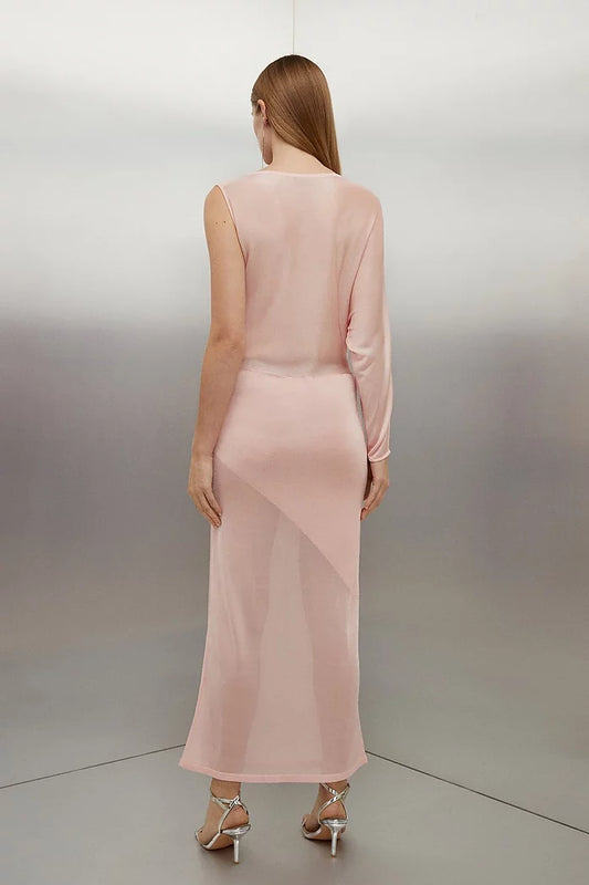 Tall Viscose Blend Sheer Panelled Slinky Knit Midaxi Dress