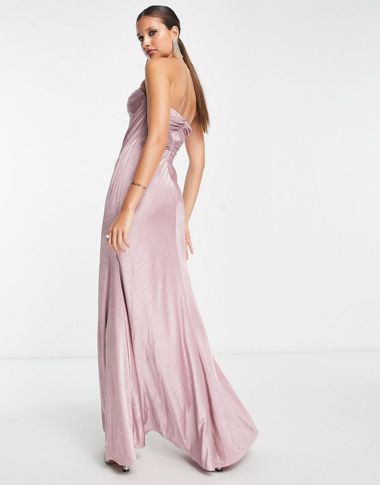 DESIGN Bandeau Tuck Drape Maxi Dress