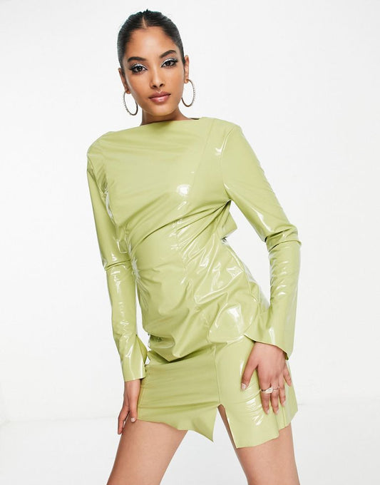 DESIGN Lacquer Mini Dress With Open Back