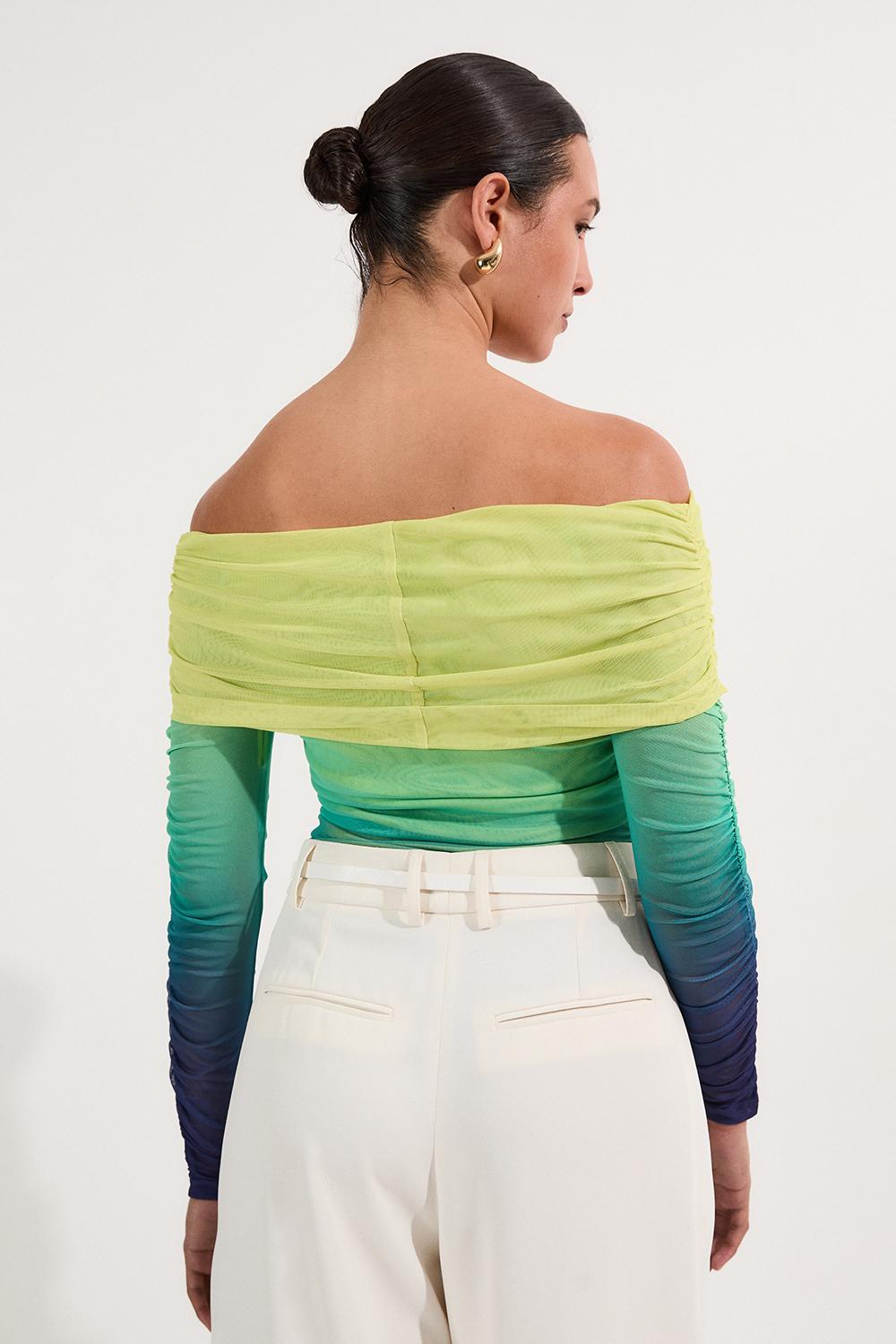 Ombre Jersey Mesh Bardot Bodysuit