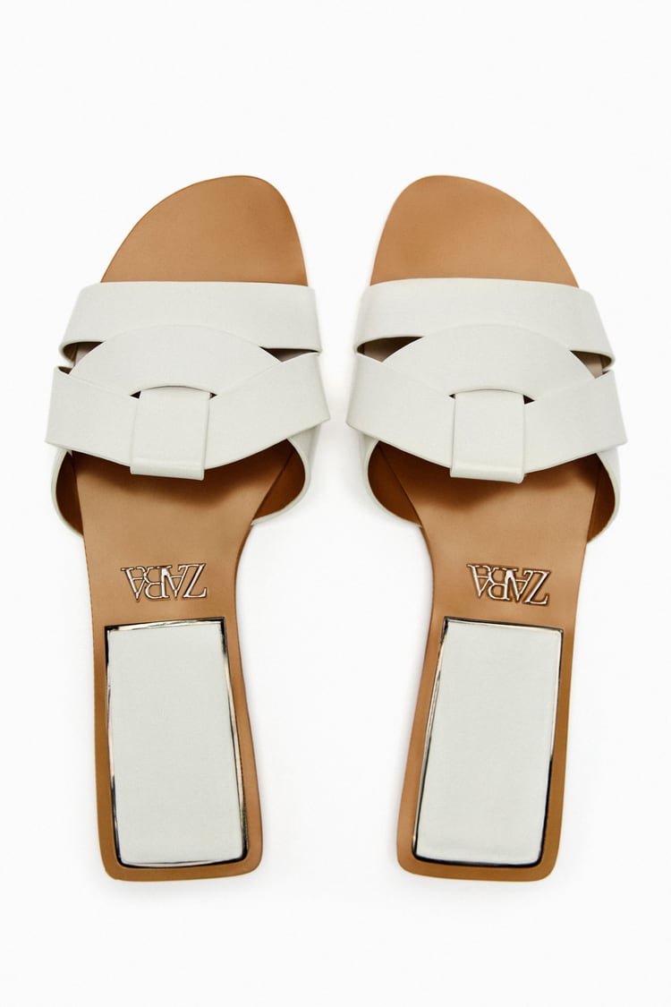Flat Criss-Cross Leather Slider Sandals