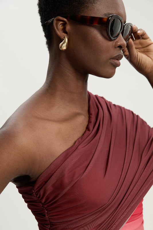 Ombre One Shoulder Mesh Jersey Bodysuit