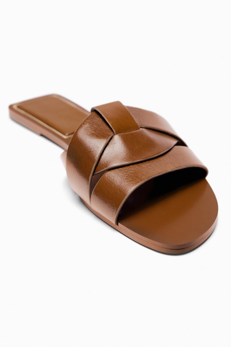 Flat Criss-Cross Leather Slider Sandals