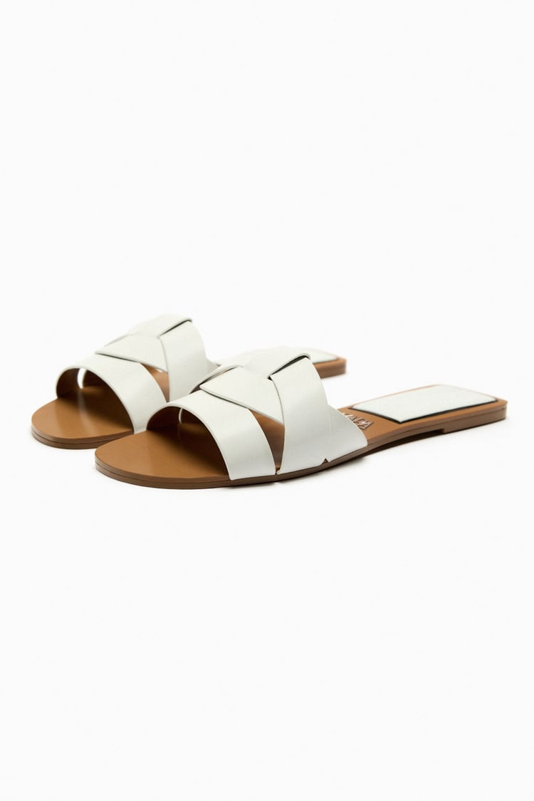Flat Criss-Cross Leather Slider Sandals