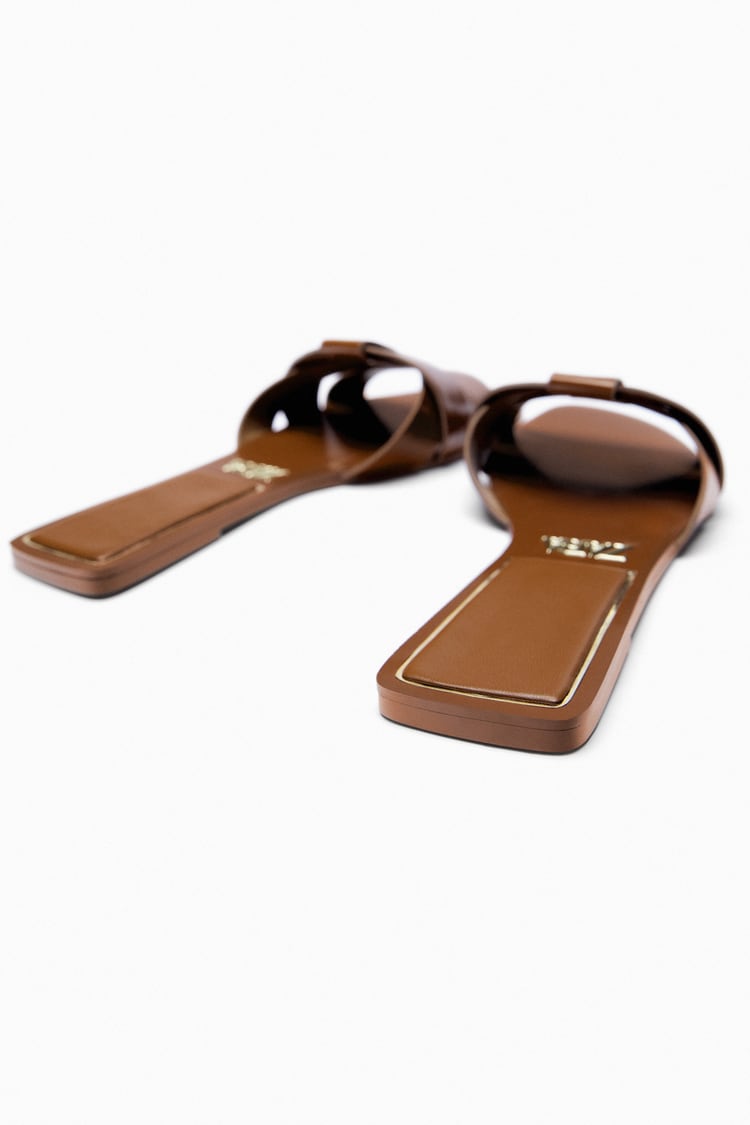Flat Criss-Cross Leather Slider Sandals