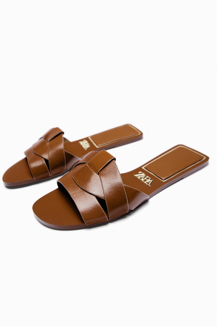 Flat Criss-Cross Leather Slider Sandals
