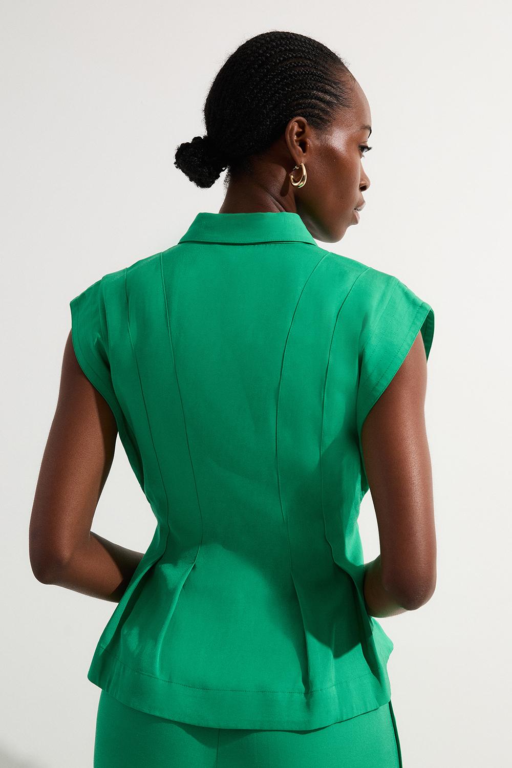 Tall Premium Viscose Linen Topstitch Woven Blouse With Waist Seam Detail