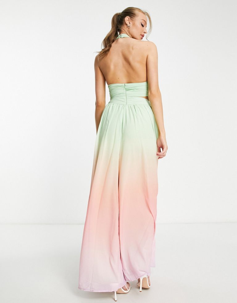 Halter Ruched Jumpsuit With Cut Out