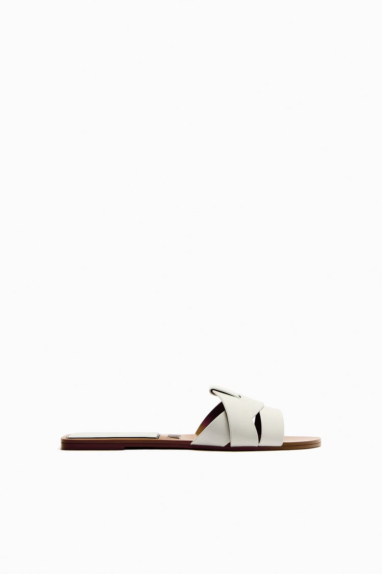 Flat Criss-Cross Leather Slider Sandals