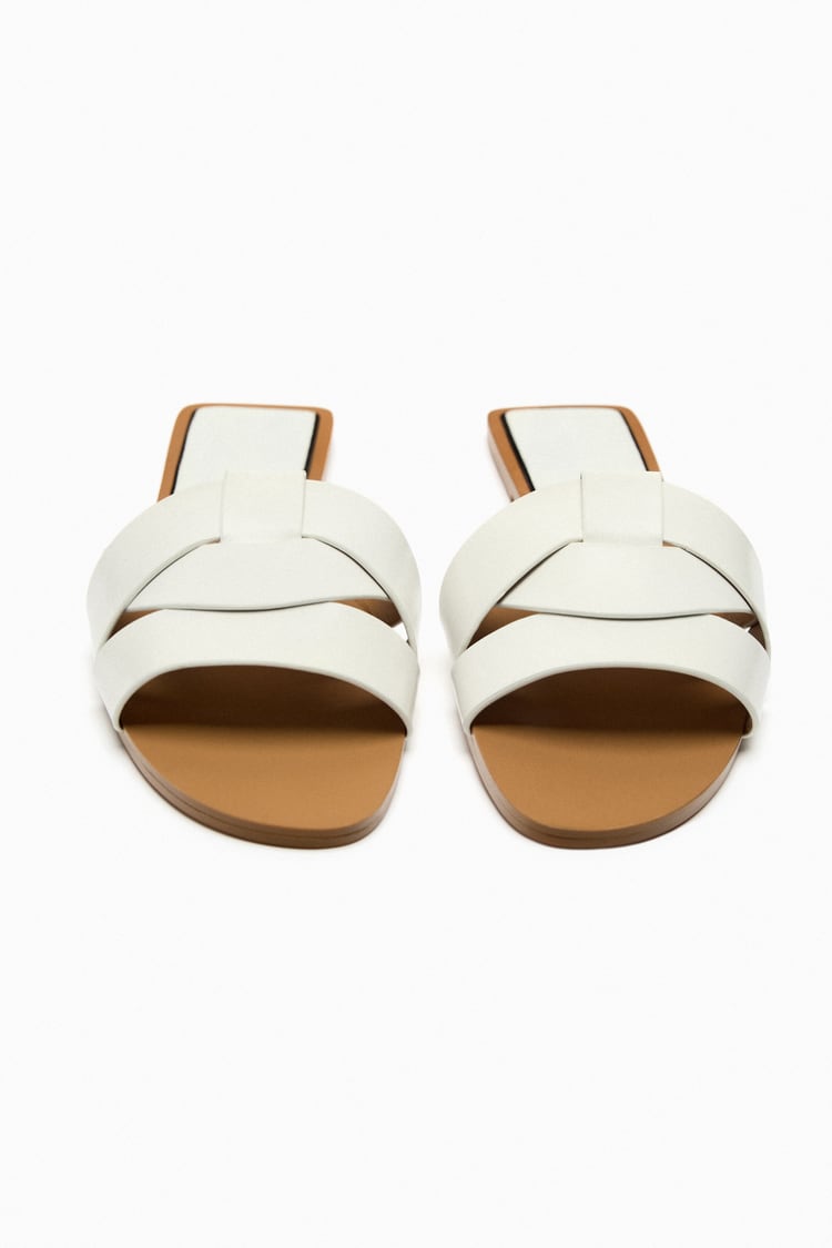 Flat Criss-Cross Leather Slider Sandals