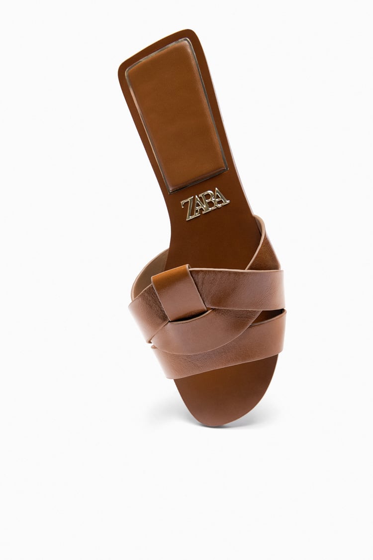 Flat Criss-Cross Leather Slider Sandals