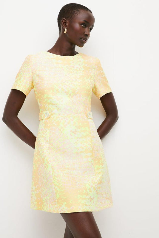 Animal Jacquard Peplum Hem Mini Dress