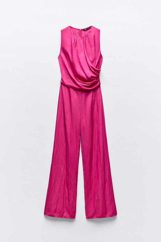 Satin Jumpsuit with Rugged Waist