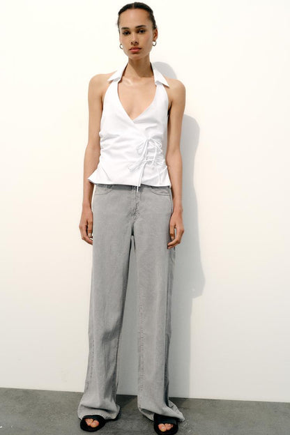 Gabardine Top with Halter Neck