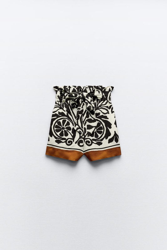 Printed Fabric Shorts with Rugged Waist