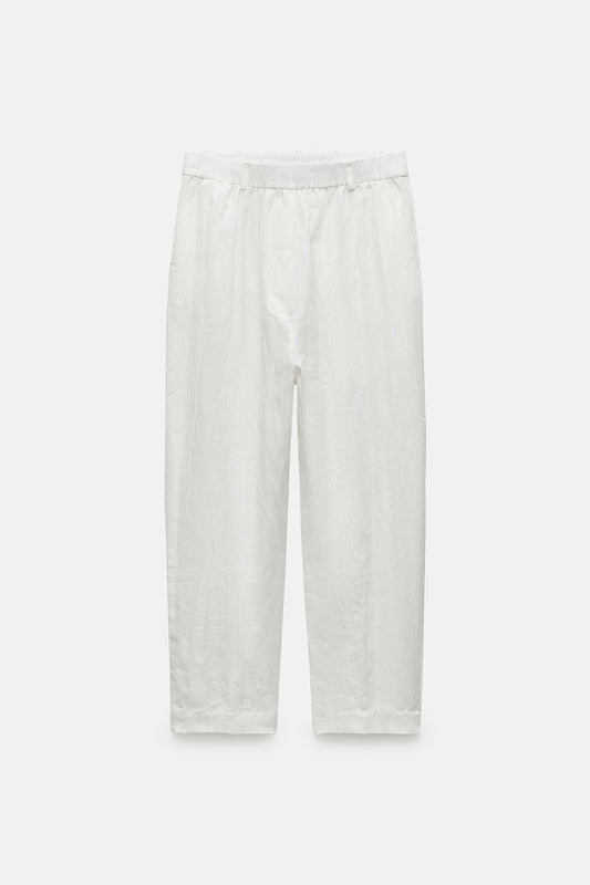 ZW Collection Crumped Linen Blend Trousers