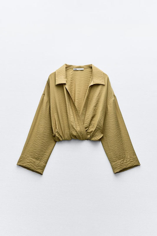 Cropped Shirt with Elastic Hem