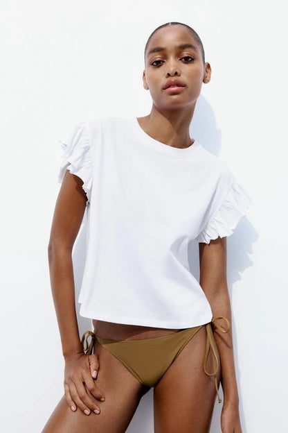 Cotton T-Shirt With Ruffles