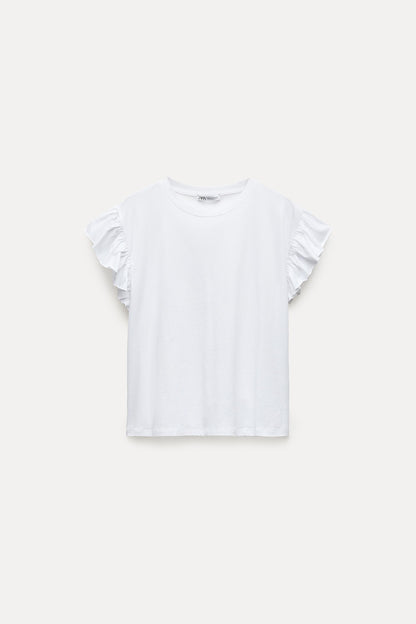 Cotton T-Shirt With Ruffles