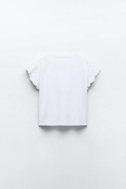 Cotton T-Shirt With Ruffles