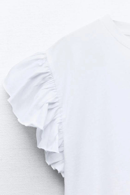 Cotton T-Shirt With Ruffles