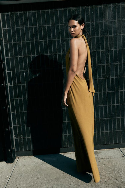 Long Halter Dress With Open Back