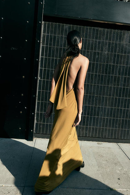 Long Halter Dress With Open Back