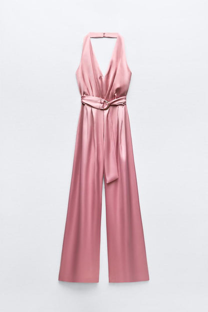 Satin Effect Jumpsuit with Belt