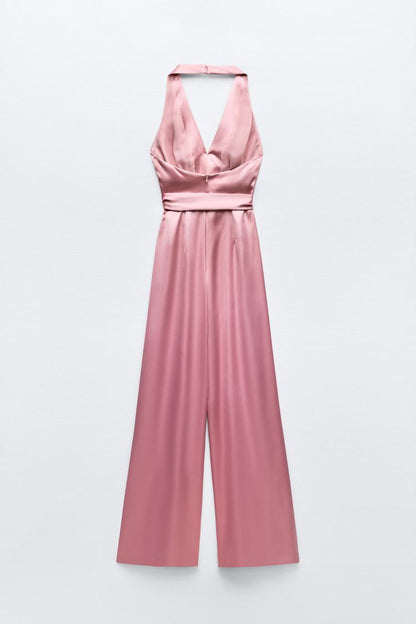 Satin Effect Jumpsuit with Belt