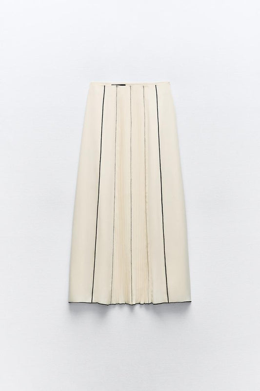 Rubbed Midi Skirt with Contrast Stitching