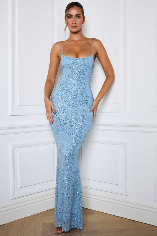 Embellished Fishtail Maxi Dress