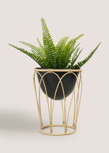 Black Cabana Metal Rattan Planter